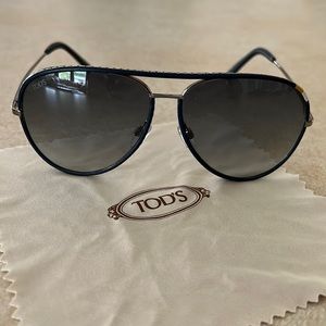 New women’s Tod’s aviator sunglasses with dark blue stitching trim